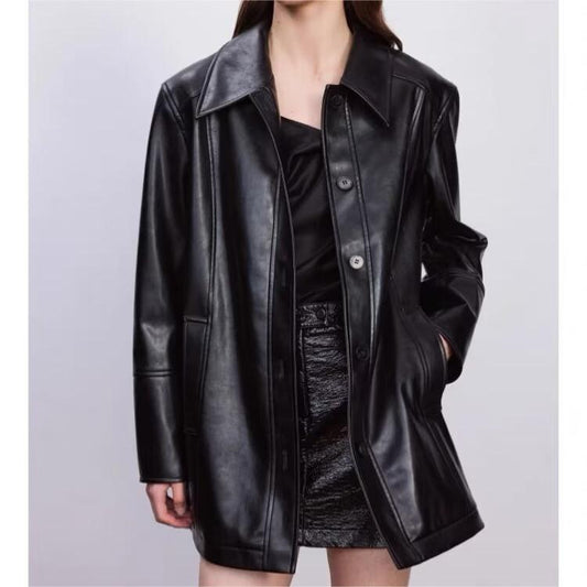 Casey - Women's Vegan Leather Trench Coat - photo 2