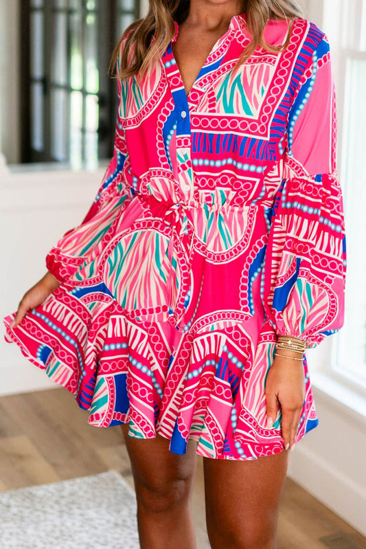 Eden - Women's Boho Mini Dress with Puff Sleeves and Drawstring Waist - photo 2