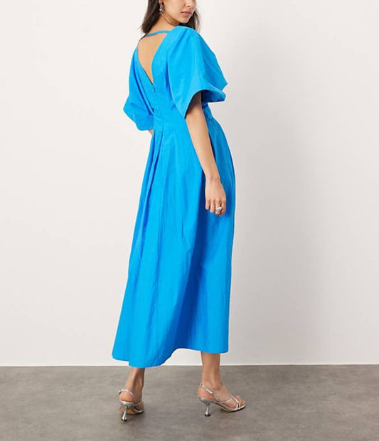 Willow - Women's Pleated Wide Puff Sleeve Midi Dress - photo 2