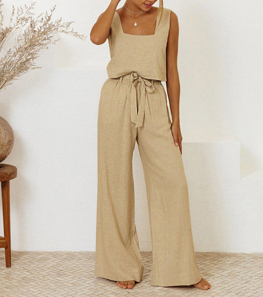 Paula - Women's Minimalist Top and Wide-Leg Pants Set - photo 2