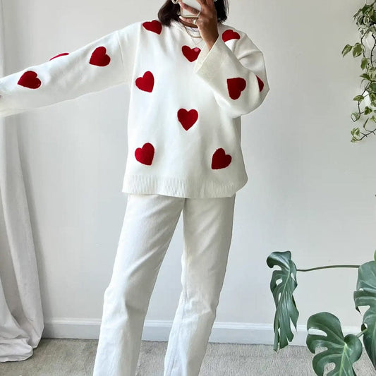 Faye - Maglione da donna di media lunghezza con cuore
