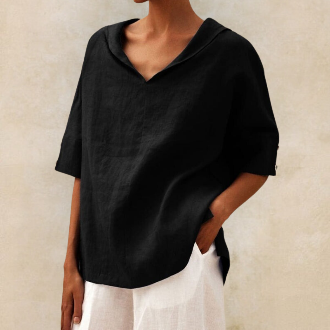 Katrijn - Top in lino con scollo a V da donna