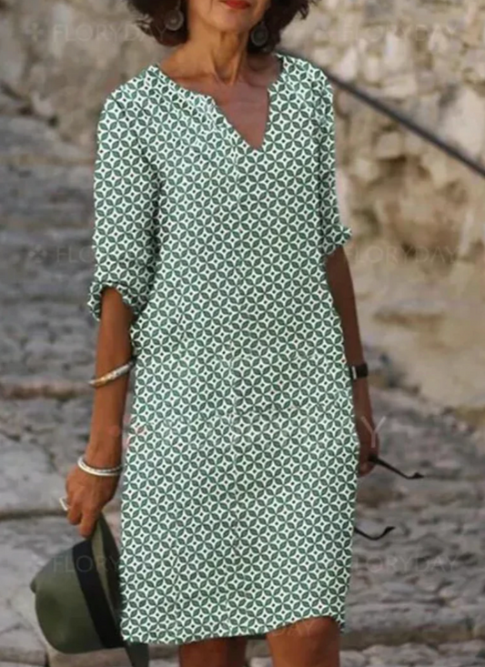 Stacy - Women's V-Neck Dress with Geometric Pattern - photo 2