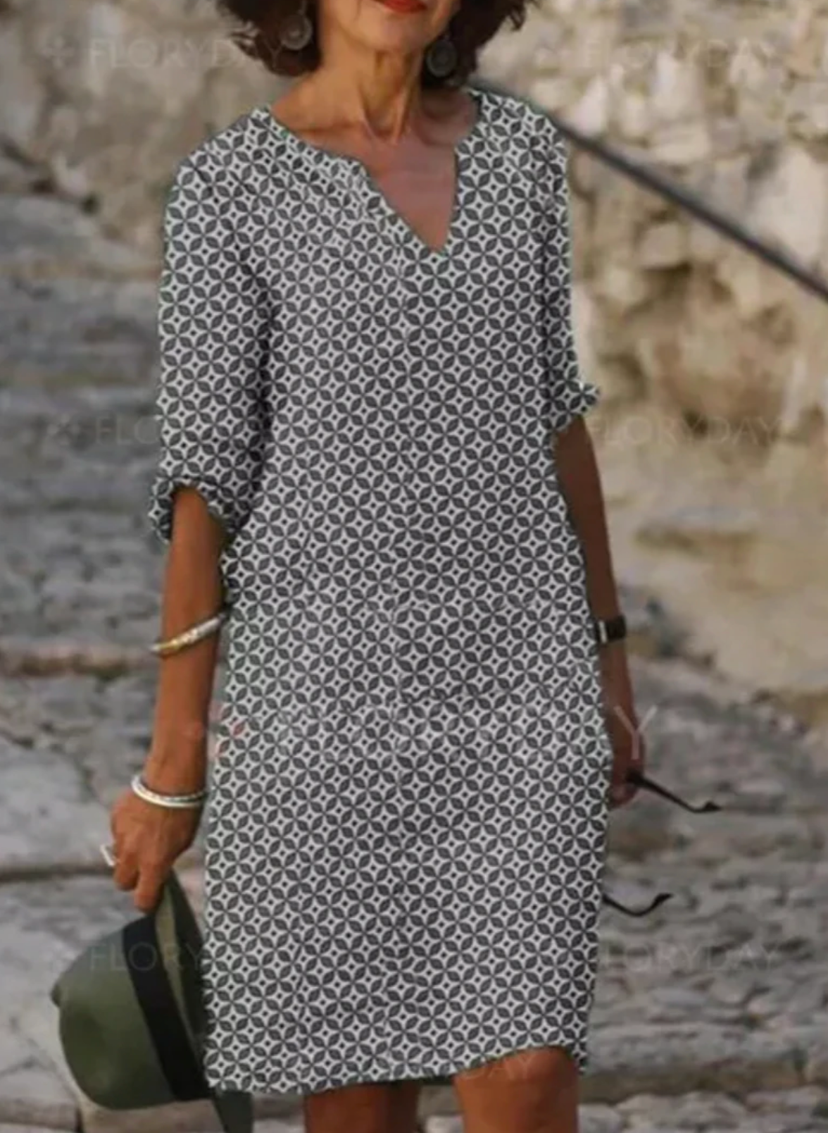 Stacy - Women's V-Neck Dress with Geometric Pattern - photo 5