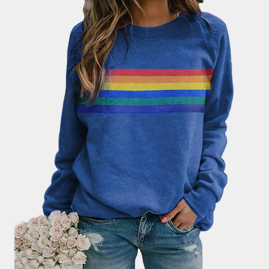 Charlene - Women's Rainbow Stripe Crewneck Sweatshirt Cosy and Colourful Everyday Wear - photo 2