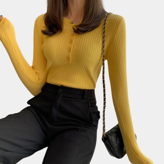 Winnie - Women's Ribbed Button-Up Long-Sleeve Top Slim Fit - photo 2