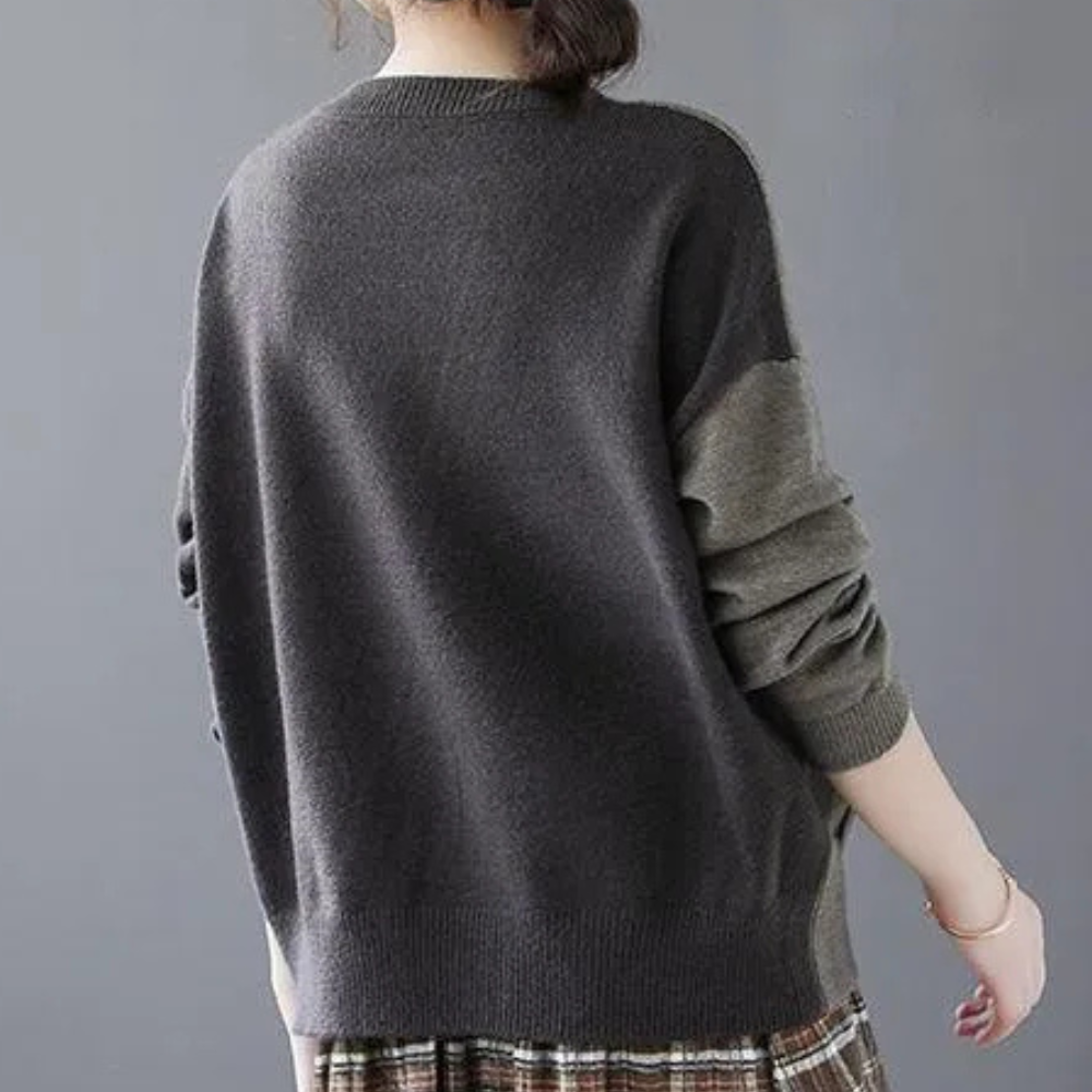 Rochelle - Women's Asymmetrical Button Sweater Modern Two-Tone Knit for Effortless Style - photo 4