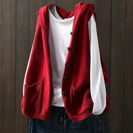 Veronica - Women's Hooded Button-Up Fleece Vest - photo 2