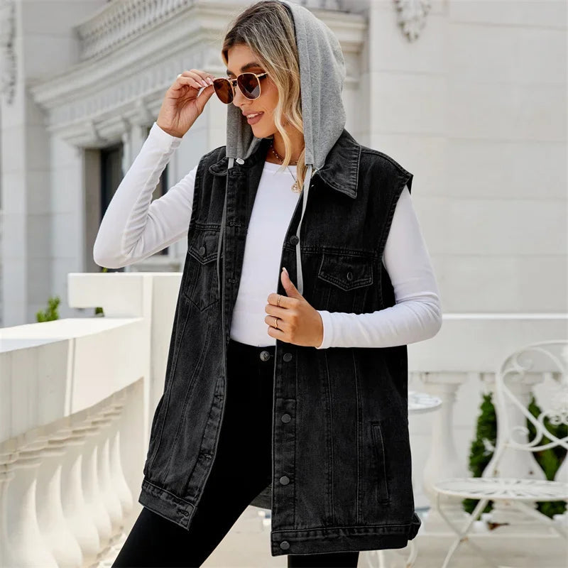 Glenda - Women's Hooded Denim Vest Versatile and Stylish - photo 6