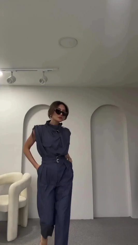 Evie - Women's High-Fashion Belted Jumpsuit Elegant and Edgy - photo 2