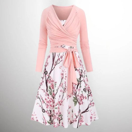 Gill - Women's Long Sleeve Knotted Crop Top and Floral Spaghetti Dress Set - photo 2