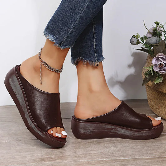 Gemma - Women's Vegan Leather Platform Slides for Stylish Comfort and Height Boost - photo 2