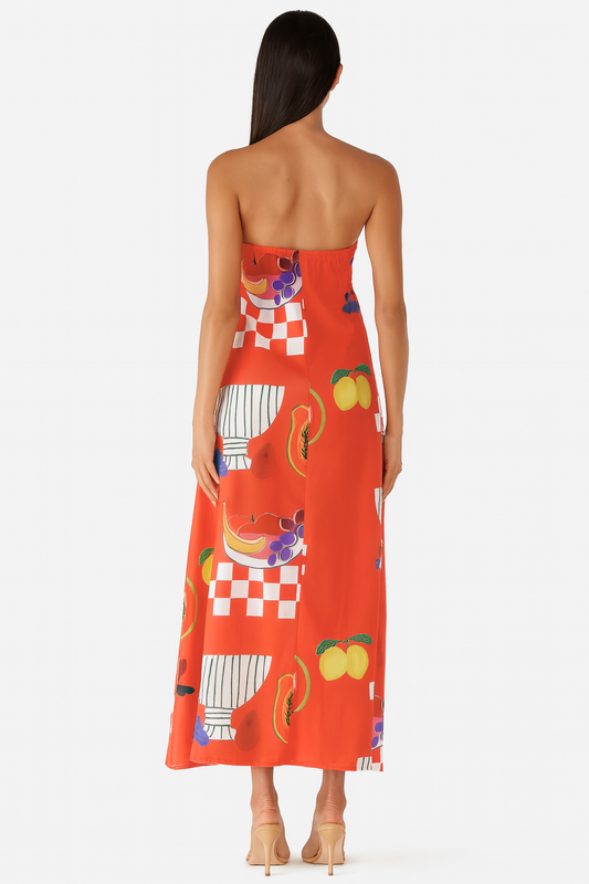 Stella - Women's Tropical Print Strapless Maxi Dress with Flowy Design - photo 2