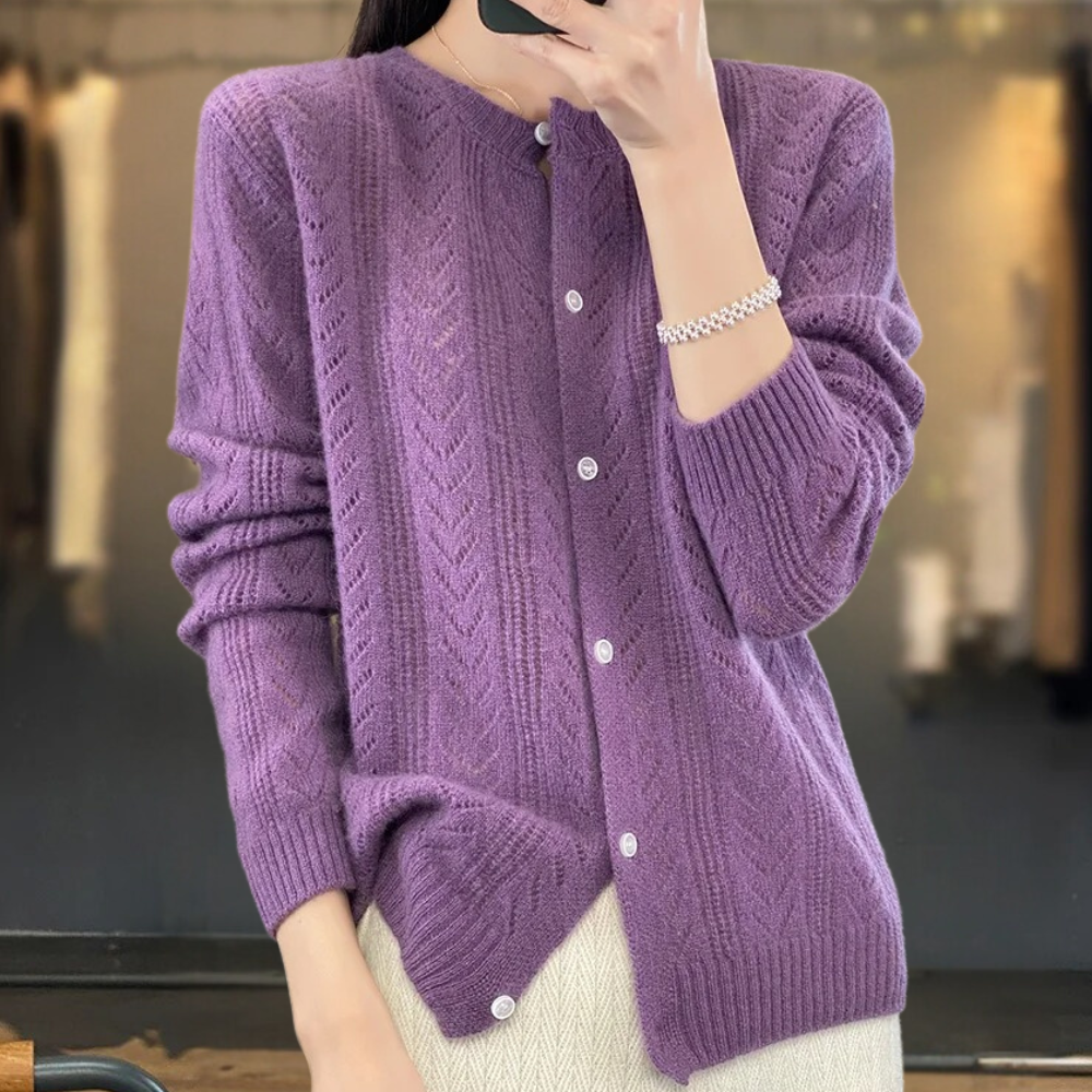 Violette - Dámský dlouhý s copánkovým vzorem kardigan