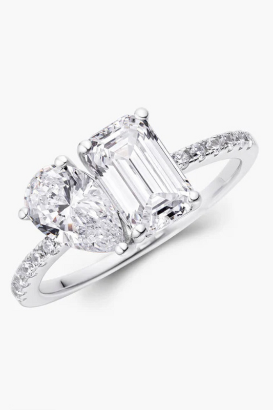 Alexis - Women's Emerald & Pear Cut Pavé Ring - photo 2