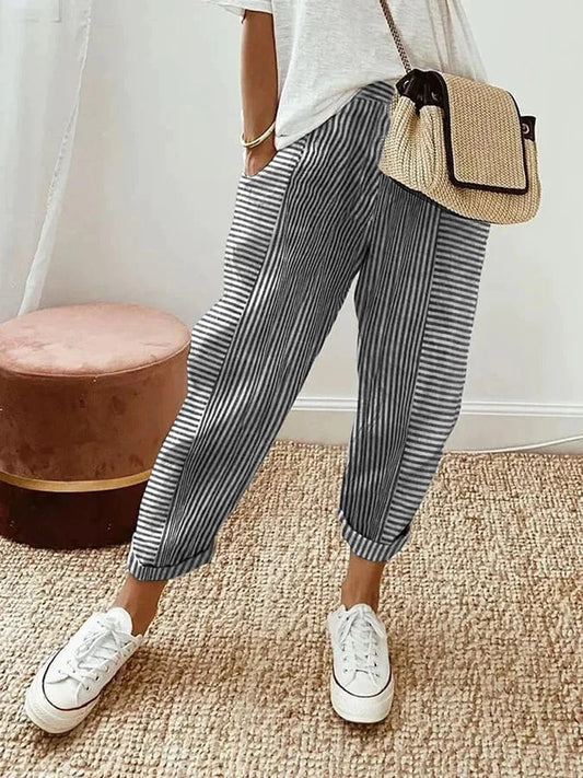 Clara - Women's Relaxed Fit Striped Drawstring Pants - photo 2