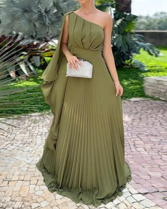 Avery - Women's Silk One-shoulder Pleated Solid Colour Dress - photo 2
