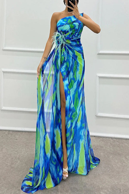 Sophia - Women's Off-Shoulder Slit Printed Maxi Dress - photo 2