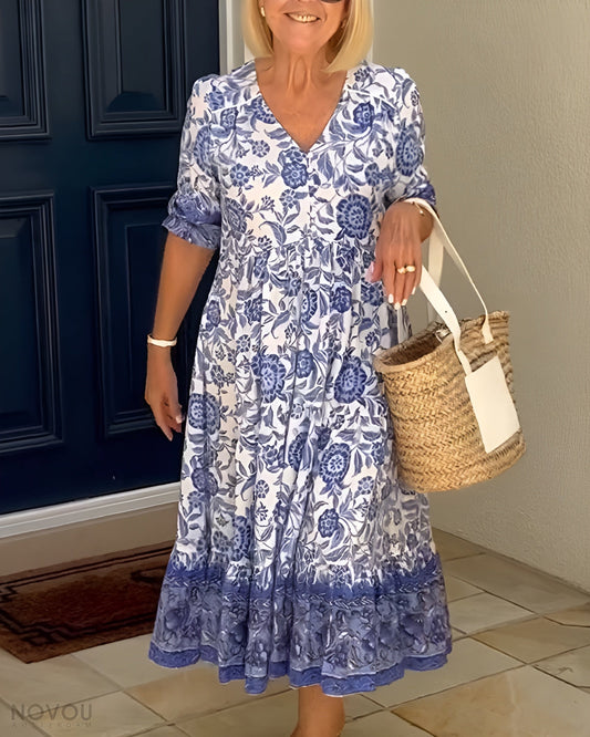 Angela - Women's Floral Dress with V-Neck (Plus Size Available) - photo 2