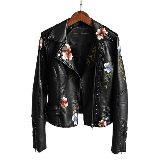 Seraphine - Women's Floral-Accented Leather Jacket - photo 2
