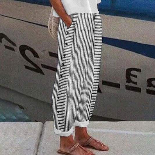 Colleen - Women's Striped Cotton Trousers - photo 2