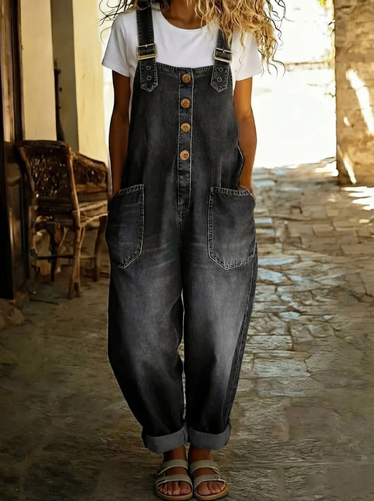 Theodora - Women's Denim Dungarees Jumpsuit - photo 2