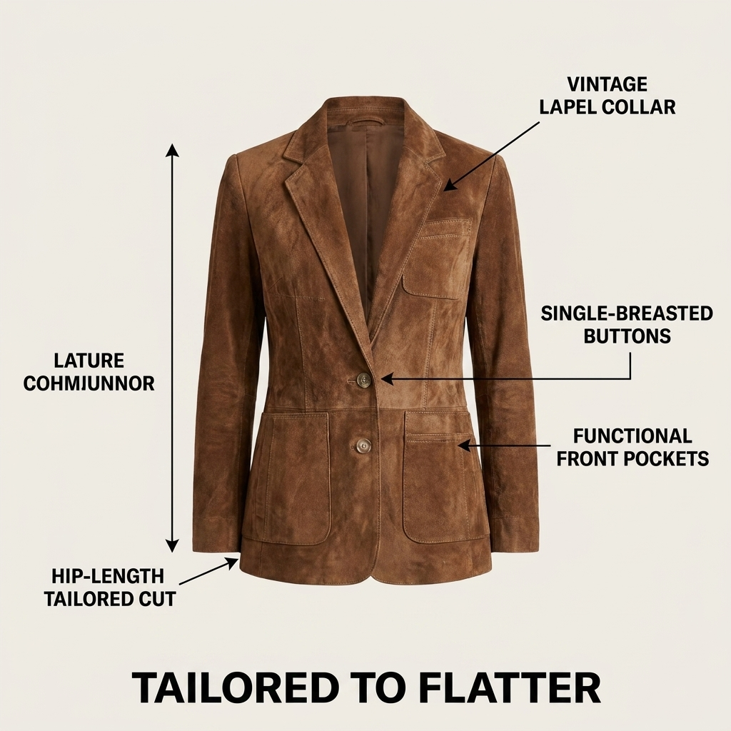 Ursula - Women's Suede Button-Down Blazer - photo 9