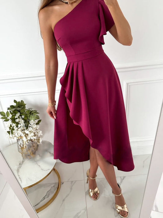 Tracy - Women's One-Shoulder Midi Dress with Ruffle Detail and Asymmetrical Hem - photo 2
