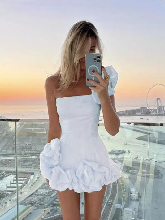 Paloma - Women's One-Shoulder Mini Dress with Ruffled Hem and Slim Fit - photo 2
