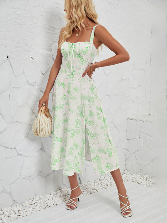 Erin - Women's Floral Print Midi Dress with Square Neckline and Front Tie Detail - photo 2