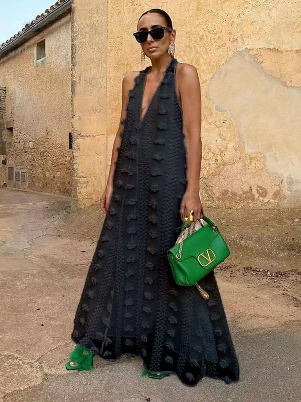 Aria - Women's Three-Dimensional Floral Halter Maxi Dress - photo 10