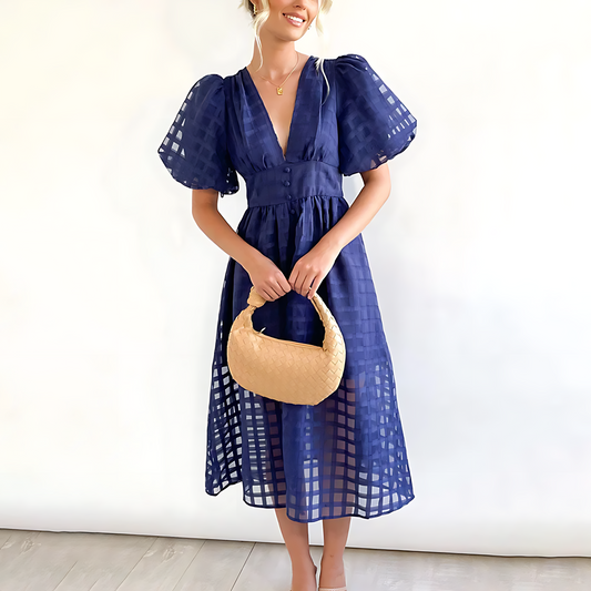 Vanessa - Women's Midi Dress with Puff Sleeves - photo 2