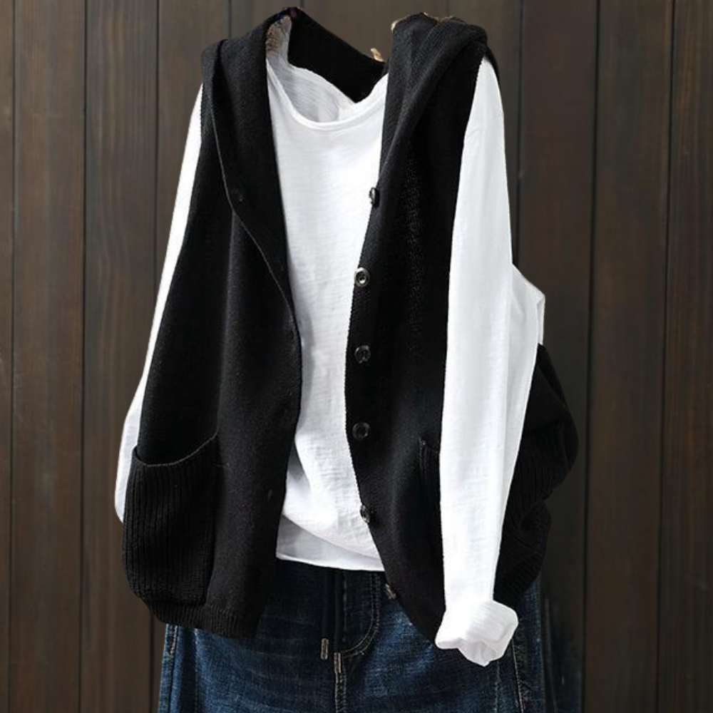 Veronica - Women's Hooded Button-Up Fleece Vest - photo 6