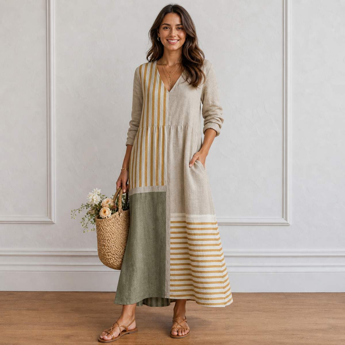 Kerensa - Women's Patchwork Striped Dress - photo 1