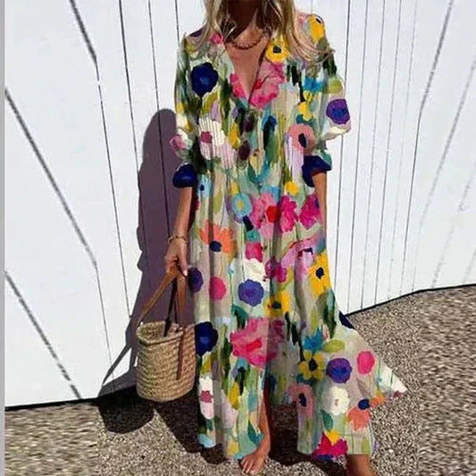 Ilaria - Dámské áčkové boho maxi šaty