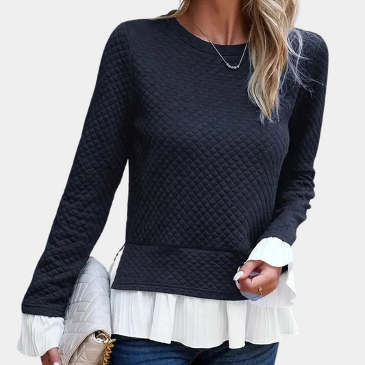 Alexis - Women's Quilted Knit Top with Pleated Hem - photo 2