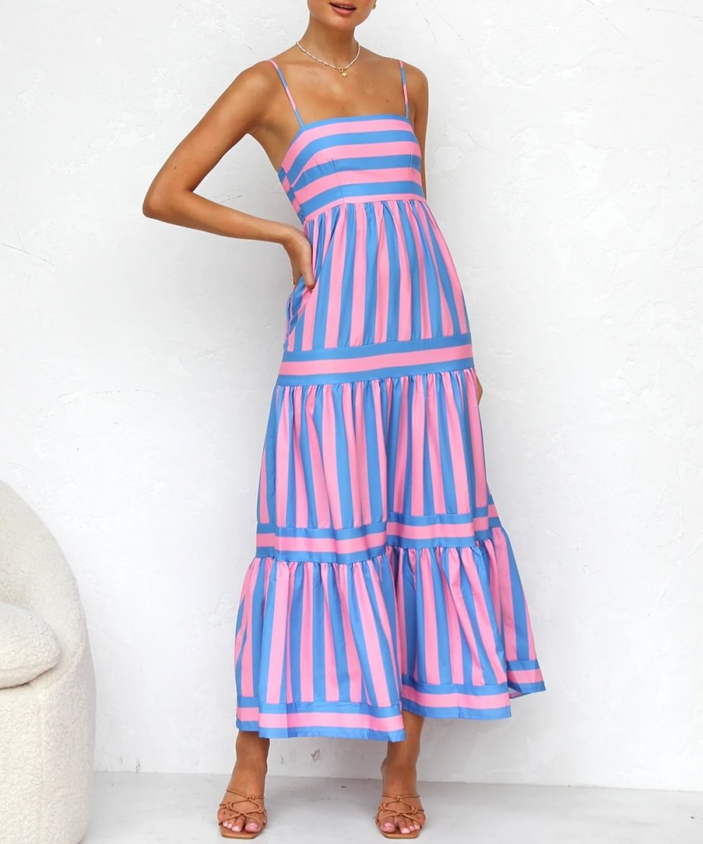 Dorothea - Women's A-line Midi Striped Dress