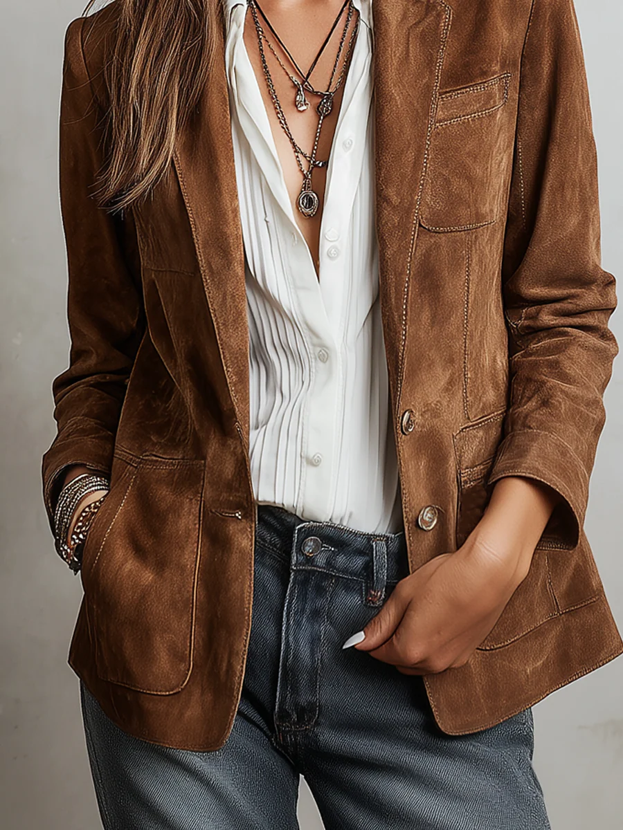 Ursula - Women's Suede Button-Down Blazer - photo 5