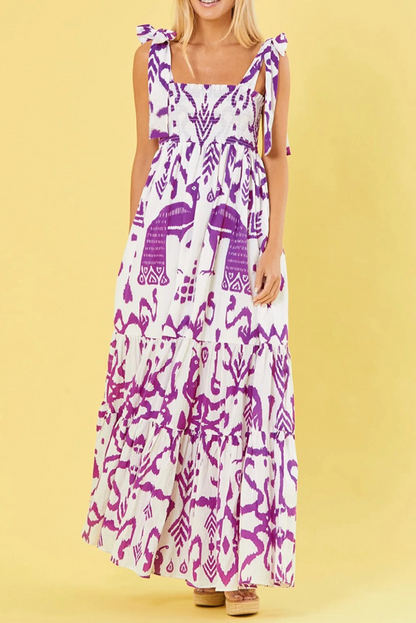 Naomi - Women's Boho Gingham Smocked Maxi Dress with Tied Straps - photo 5