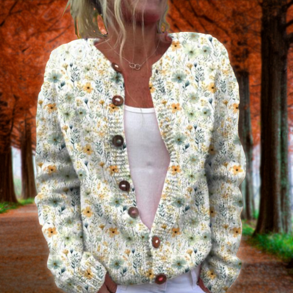 Lucienne - Women's Medium Floral Cardigan - photo 1