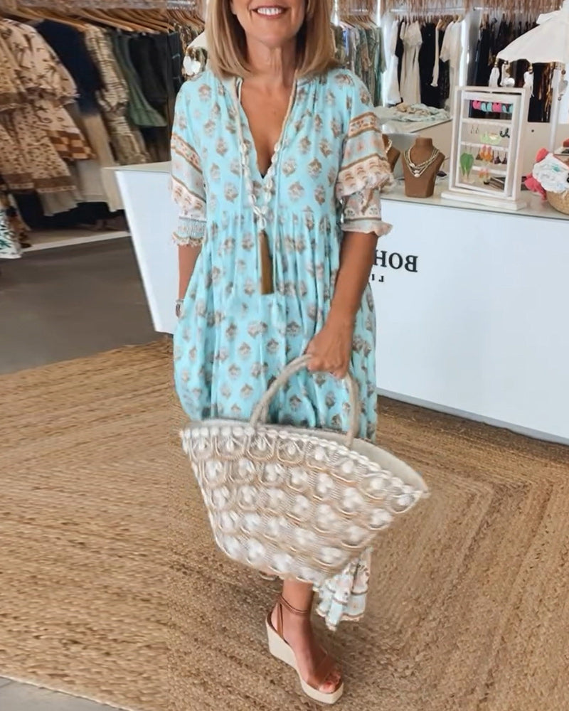 Emma - Women's Printed V-Neck Half-Sleeve Dress - photo 1