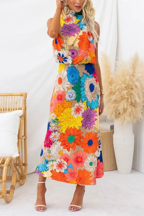 Theodora - Women's A-line Maxi Floral Dress