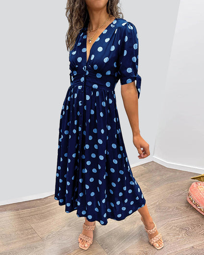 Fenna - Women's A-line Midi Polka Dress
