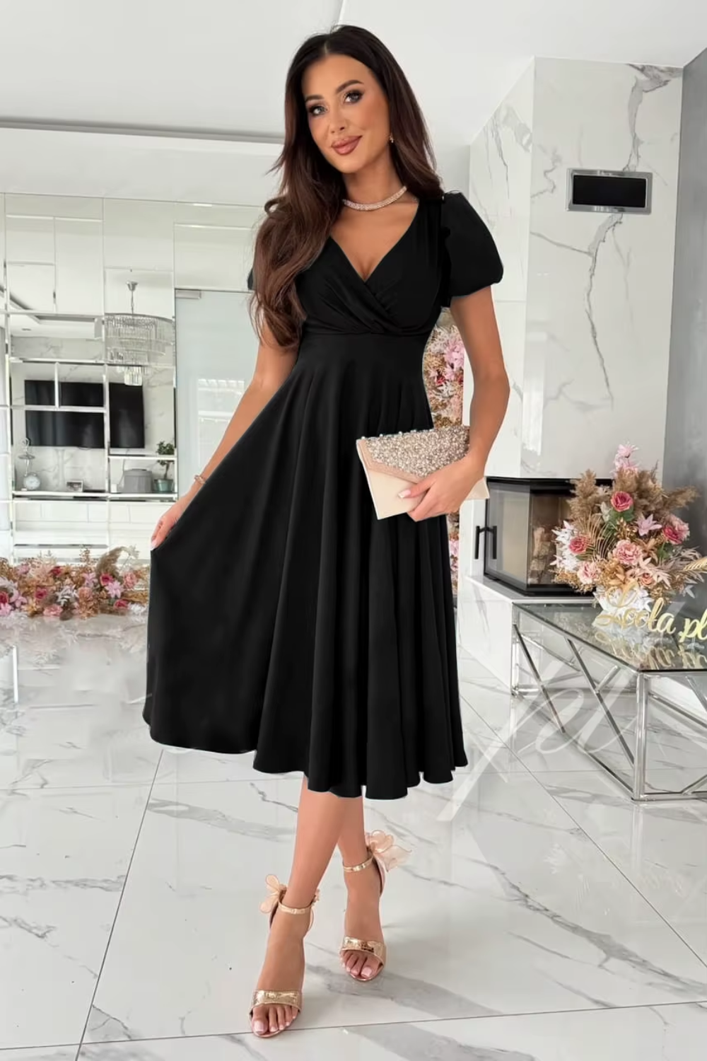 Anika - Women's V-Neck Midi Dress for Weddings and Special Occasions - photo 1