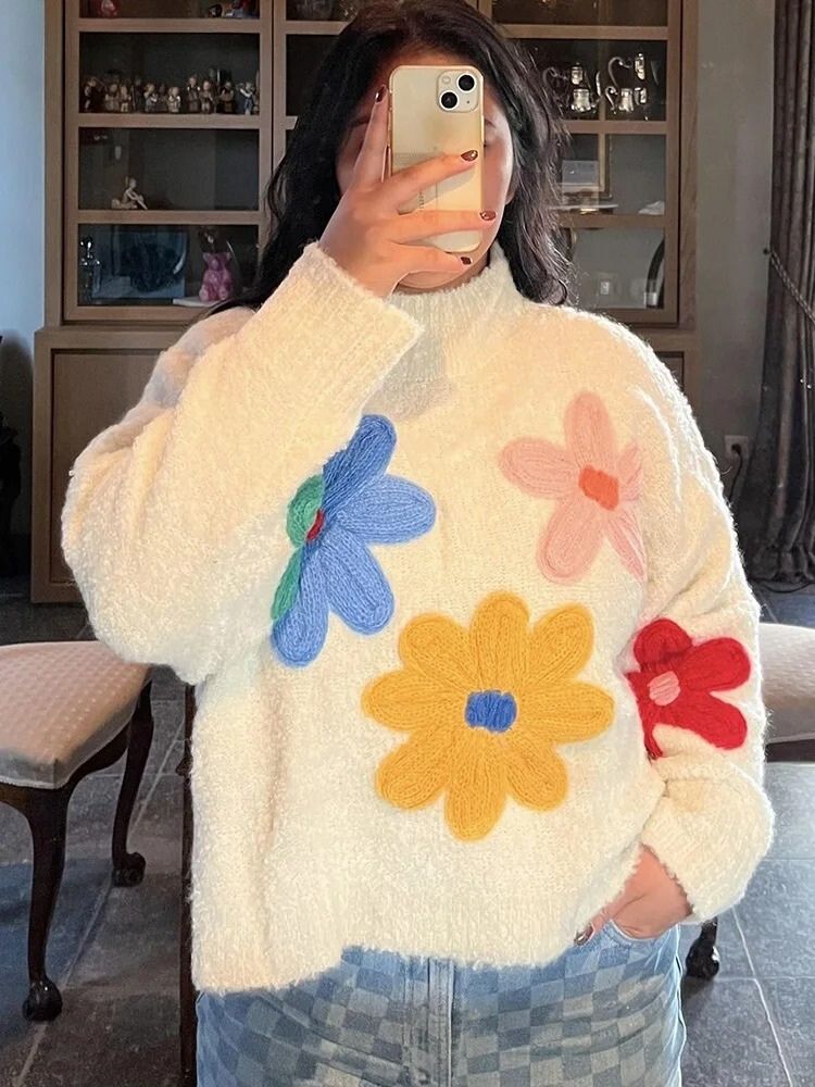 Zinnia - Women's Long Floral Sweater - photo 3