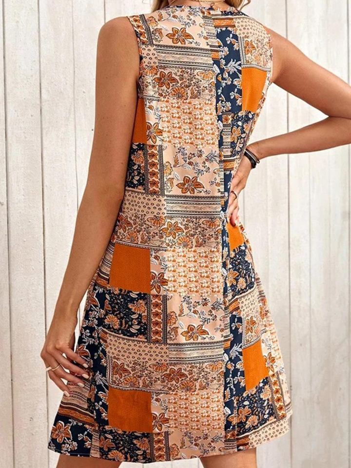 Jacinta - Women's Retro Floral Patchwork Sleeveless Mini Dress - photo 3