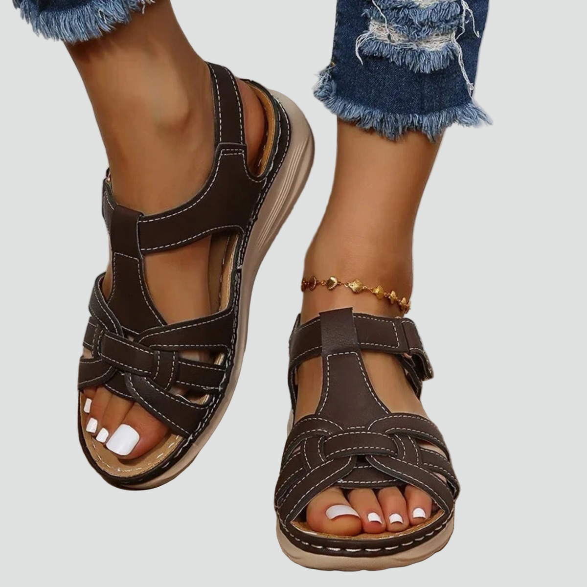Adeline - Women's Leather Velcro Sandal - photo 3