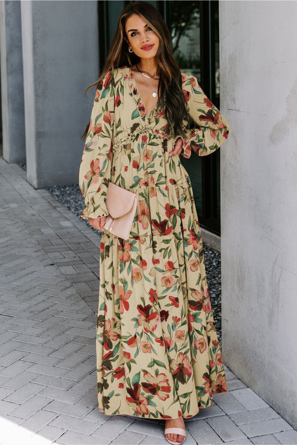 Aveline - Women's Wild Lotus Ruffle Tiered Maxi Dress - photo 7