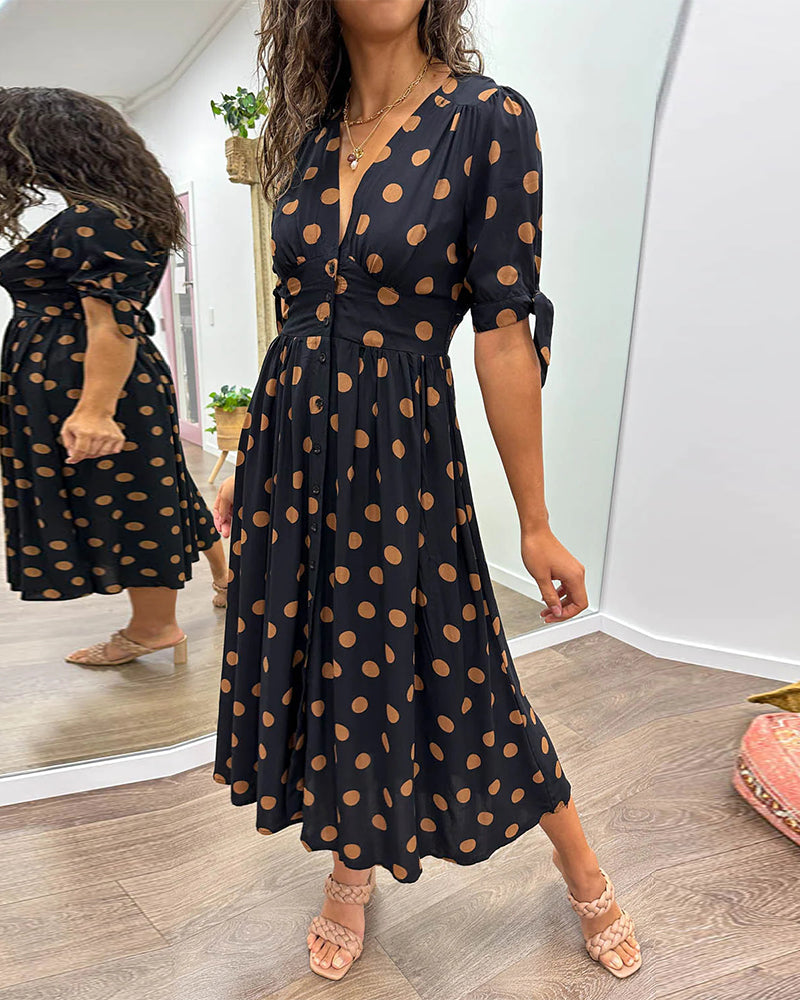 Fenna - Women's A-line Midi Polka Dress