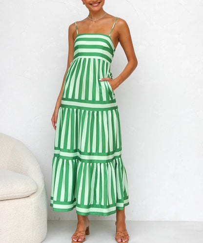 Dorothea - Women's A-line Midi Striped Dress